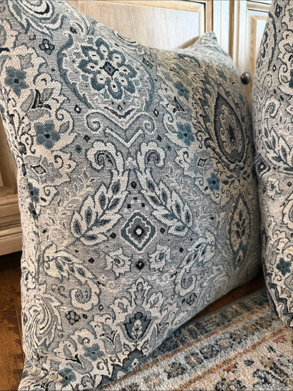Pier 1 Blue and Gray Paisley Accent Pillow Pair